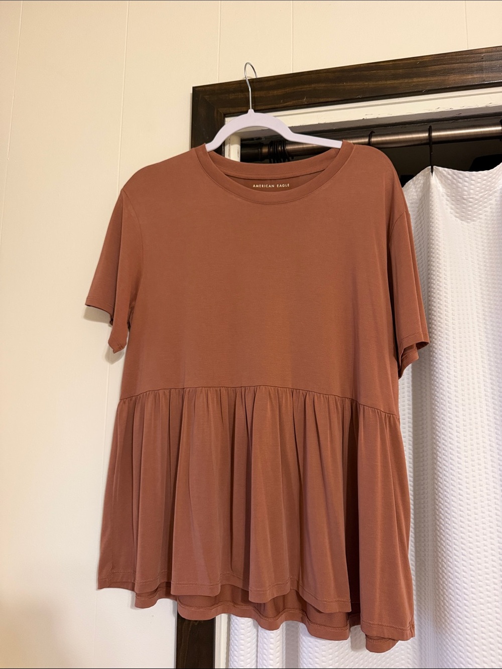 American Eagle Outfitters Rust Peplum Short Sleeve Top